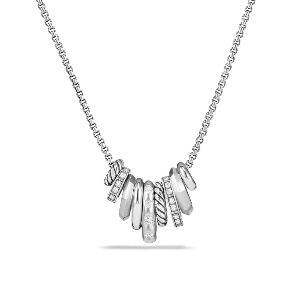 David Yurman Sterling Silver Multi-Pendant Necklace with Diamonds